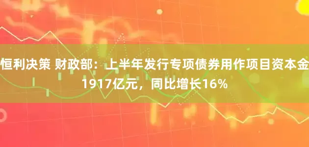 恒利决策 财政部：上半年发行专项债券用作项目资本金1917亿元，同比增长16%